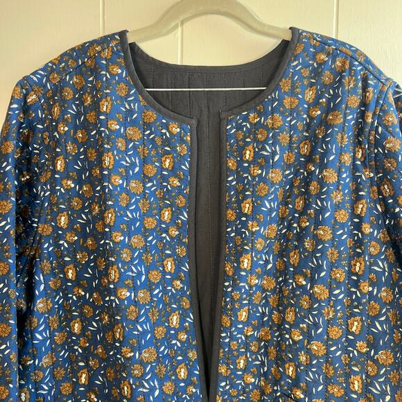 Handmade Quilted Navy Floral Open Jacket Granny Jacket - Picture 2 of 8